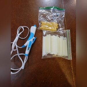 Blue and White Hot Glue Gun with Glue Sticks